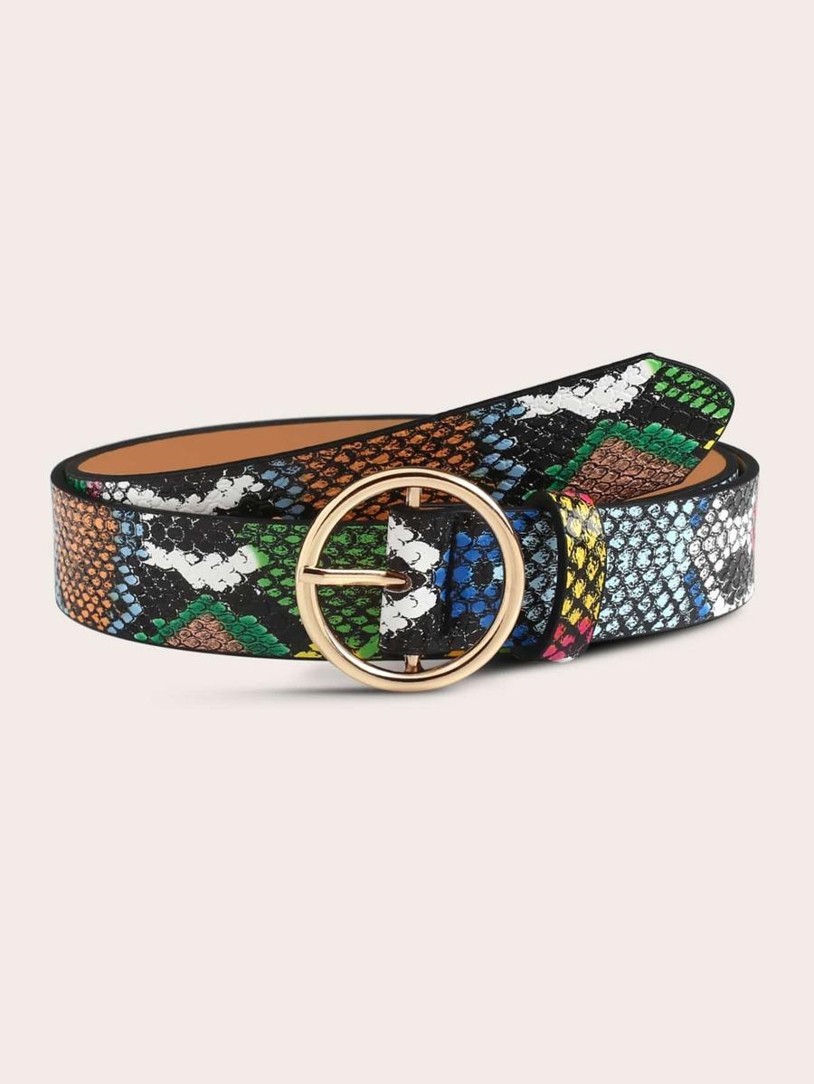 Colorful Snake Embossed Pattern O-ring Buckle Belt