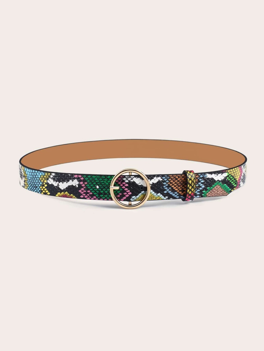 Colorful Snake Embossed Pattern O-ring Buckle Belt