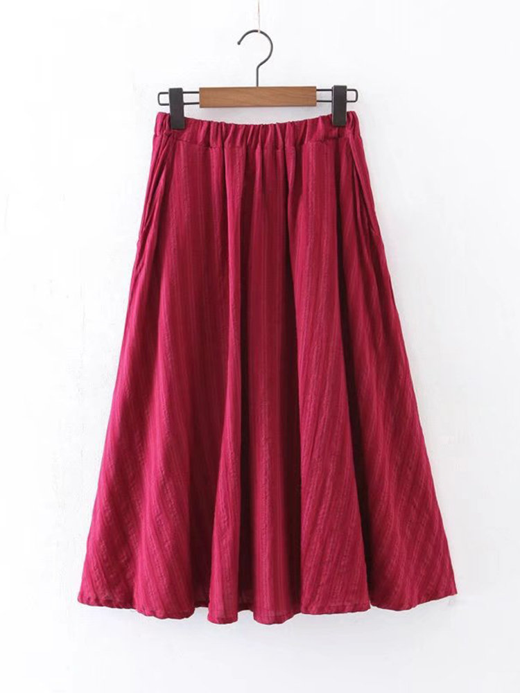 Jacquard Solid Color Elastic Waist Vintage Skirts