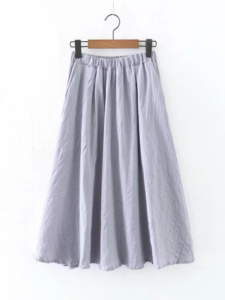 Jacquard Solid Color Elastic Waist Vintage Skirts