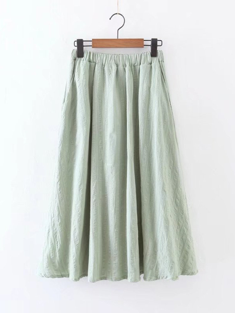 Jacquard Solid Color Elastic Waist Vintage Skirts