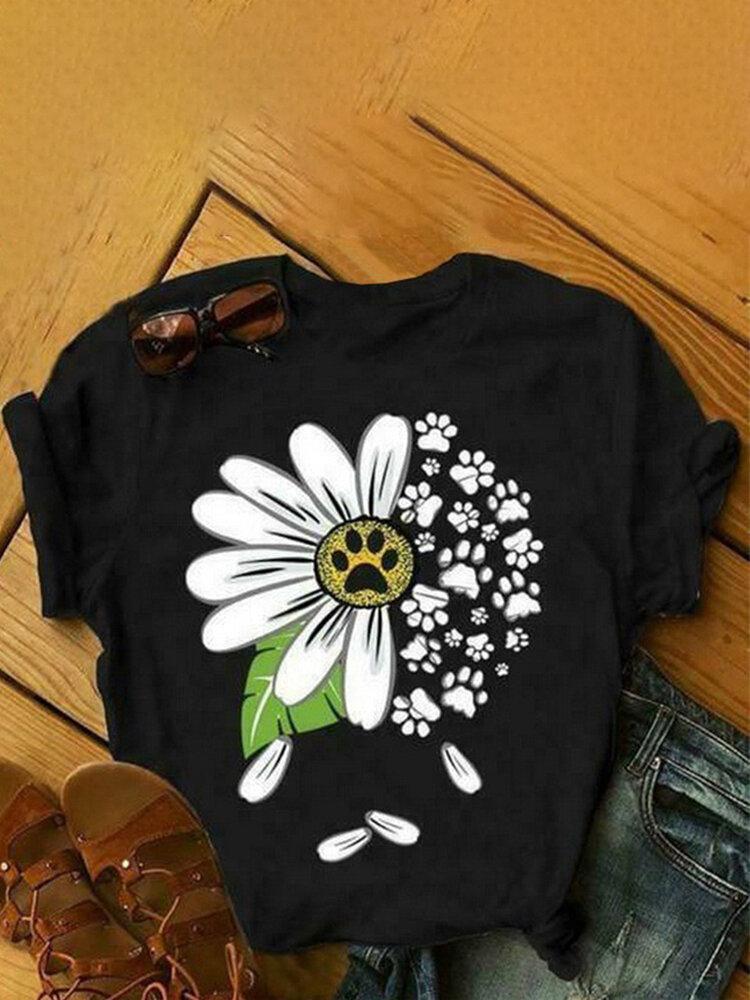 Daisy Floral Printed Short Sleeve O-neck T-shirt