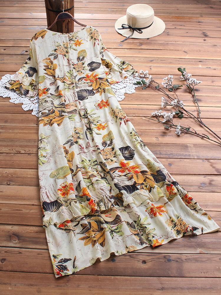 Patchwork Floral Print Short Sleeve Vintage Dress