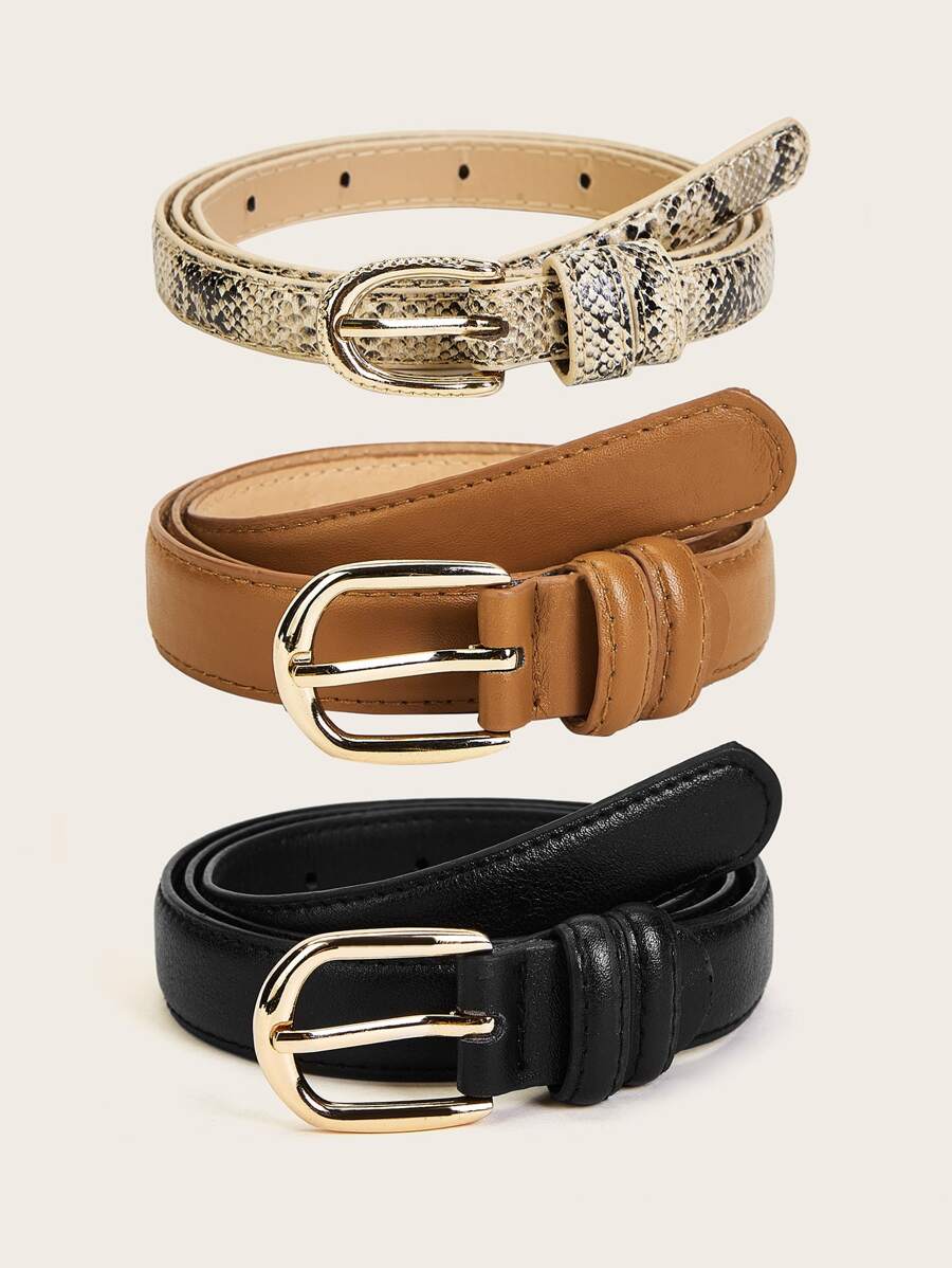 Snakeskin Pattern Square Buckle Belt 3pcs