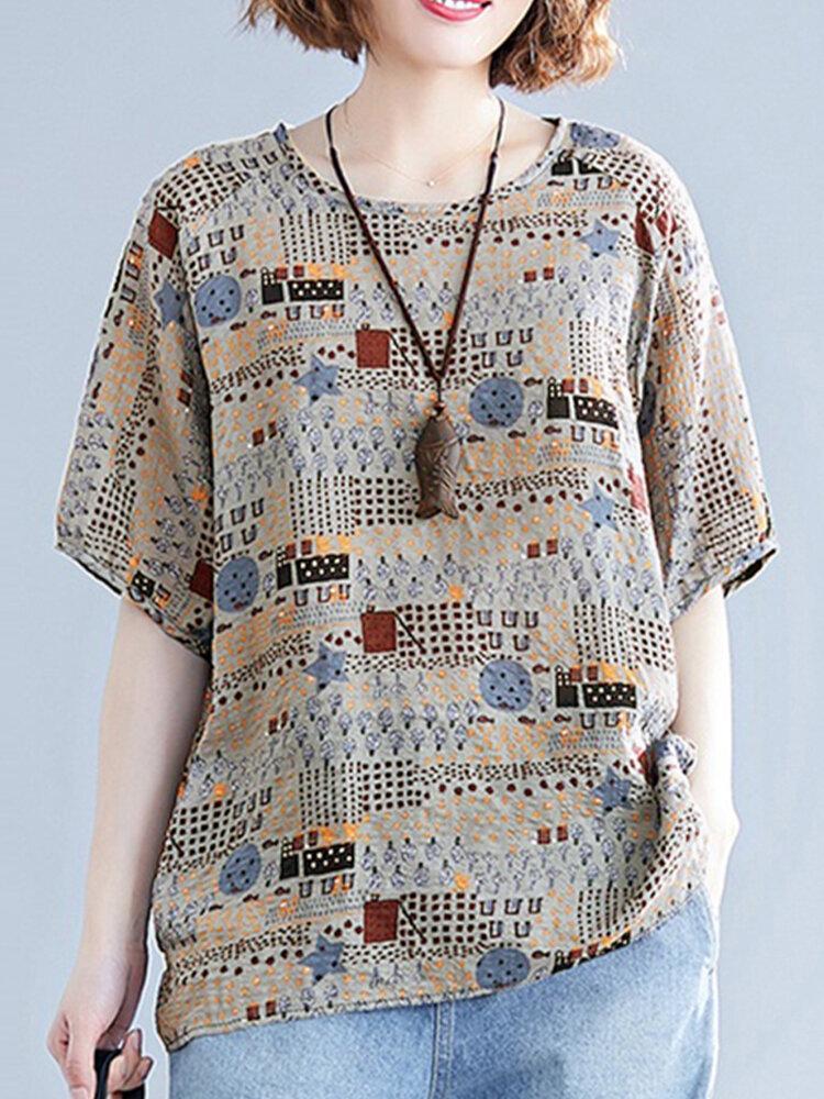 Casual Printed O-neck Overhead Short Sleeve T-Shirt