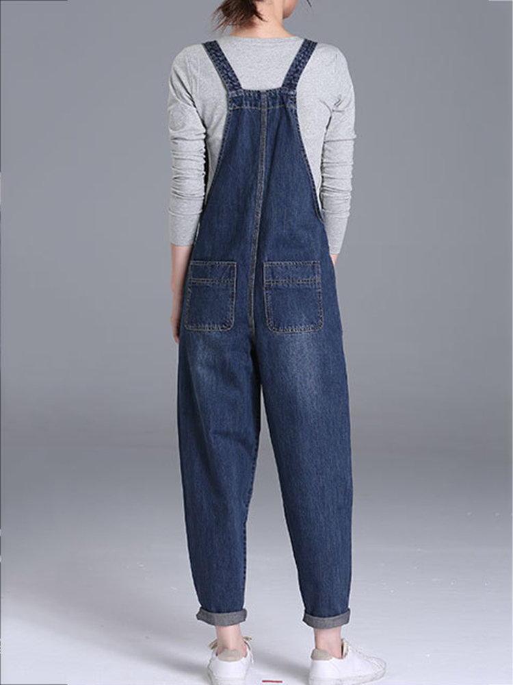 Casual Denim Pockets Rompers For Women