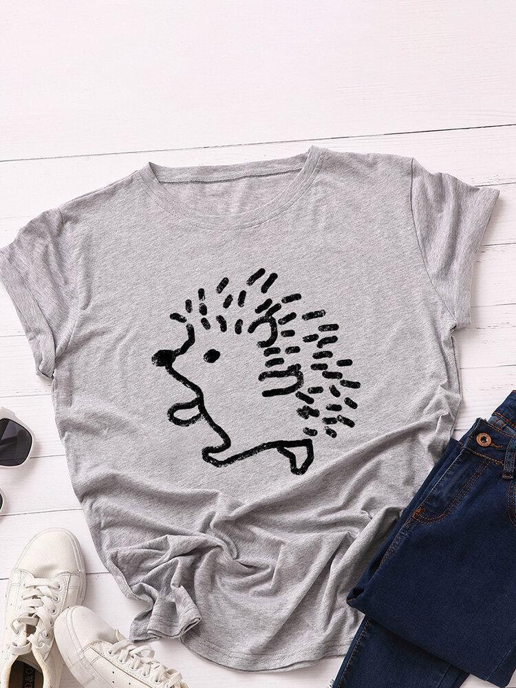 Cartoon Printed Short Sleeve O-neck T-shirt For Women