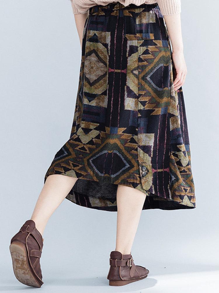 Geometric Print Folk Style Elastic Waist Skirt