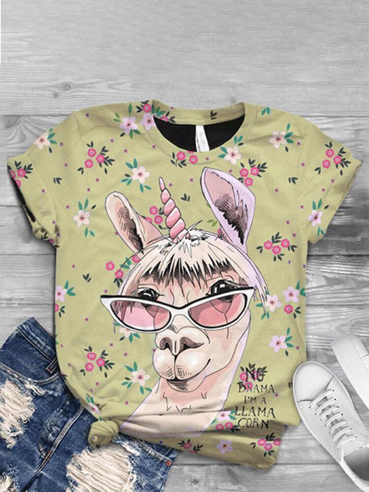 Cartoon Printed Short Sleeve O-enck T-shirt For Women