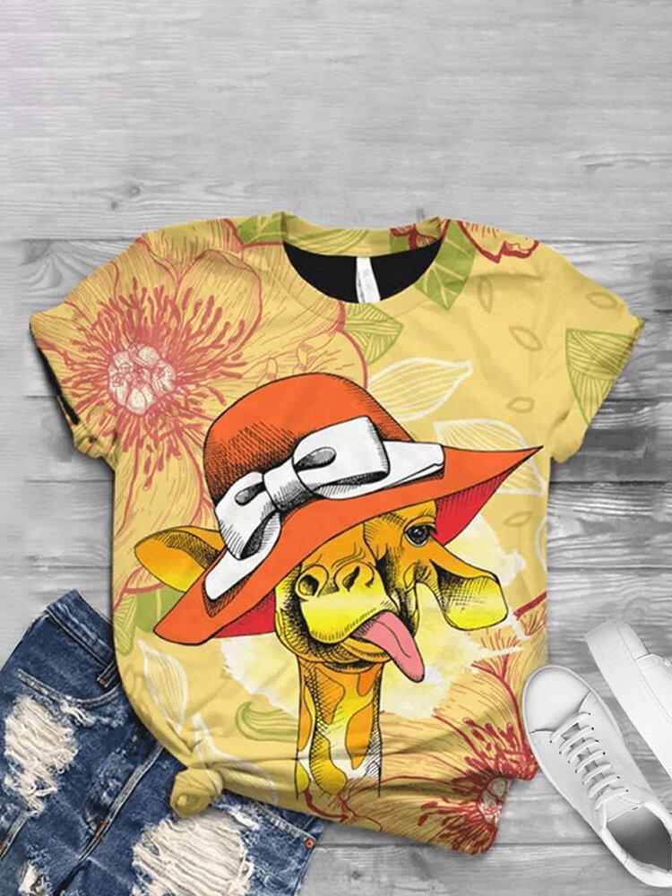 Cartoon Printed Short Sleeve O-enck T-shirt For Women