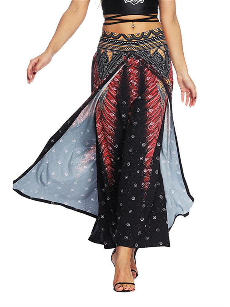 Boho Print Inregular Wide Leg Yoga Pants