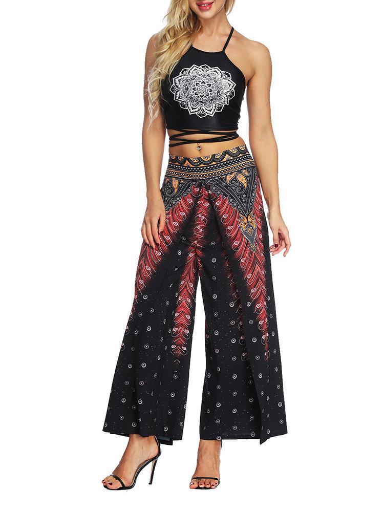 Boho Print Inregular Wide Leg Yoga Pants