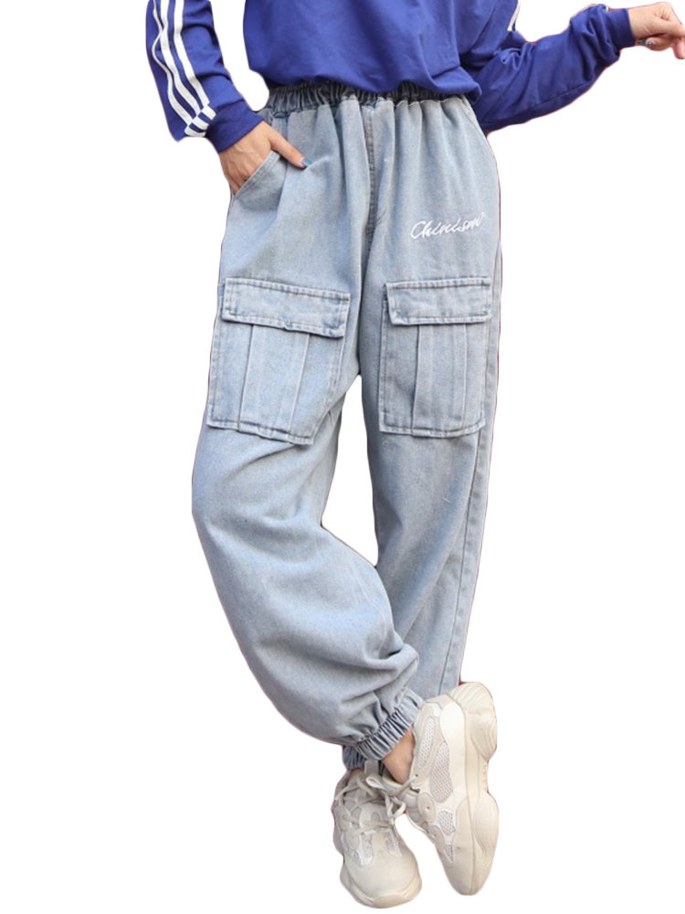 Letter Print Denim Loose Casual Overalls Pants