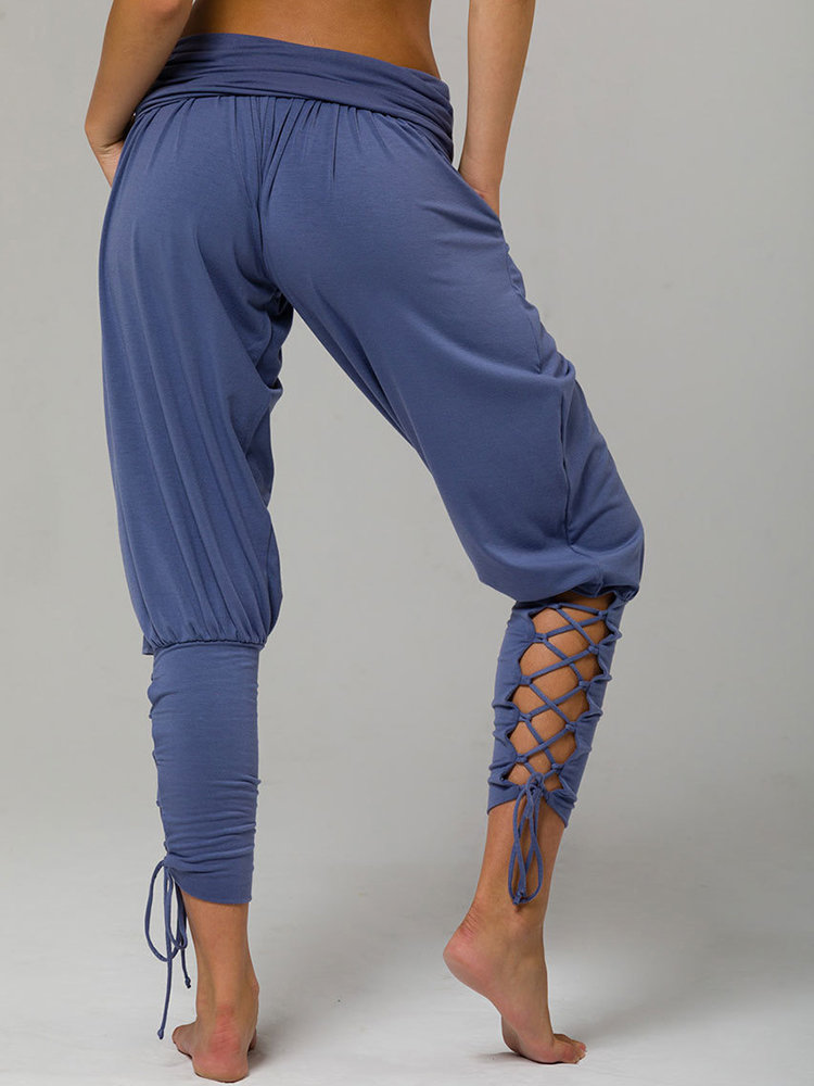 Inregular Criss Cross Pure Color Pocket Jogger Pants