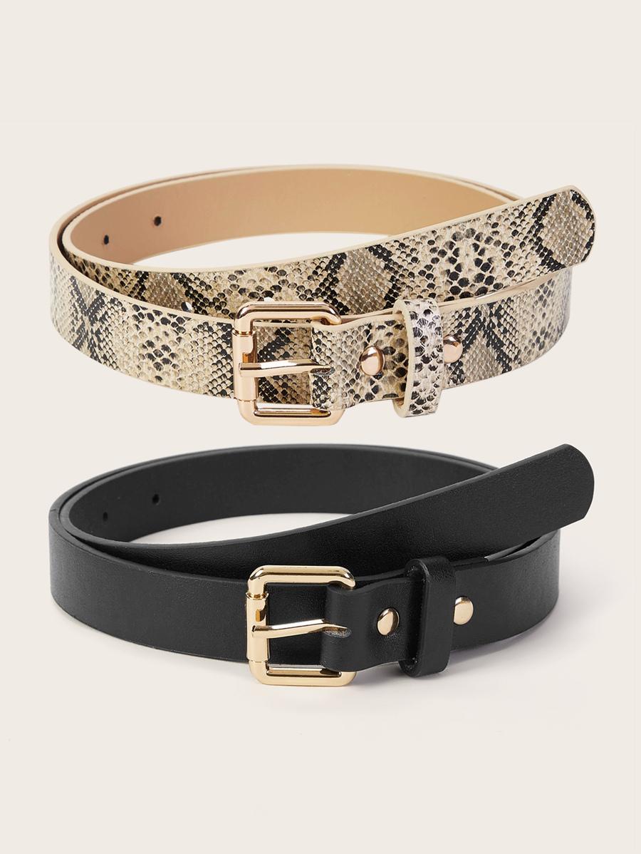 Snakeskin Pattern Metal Buckle Belt 2pcs